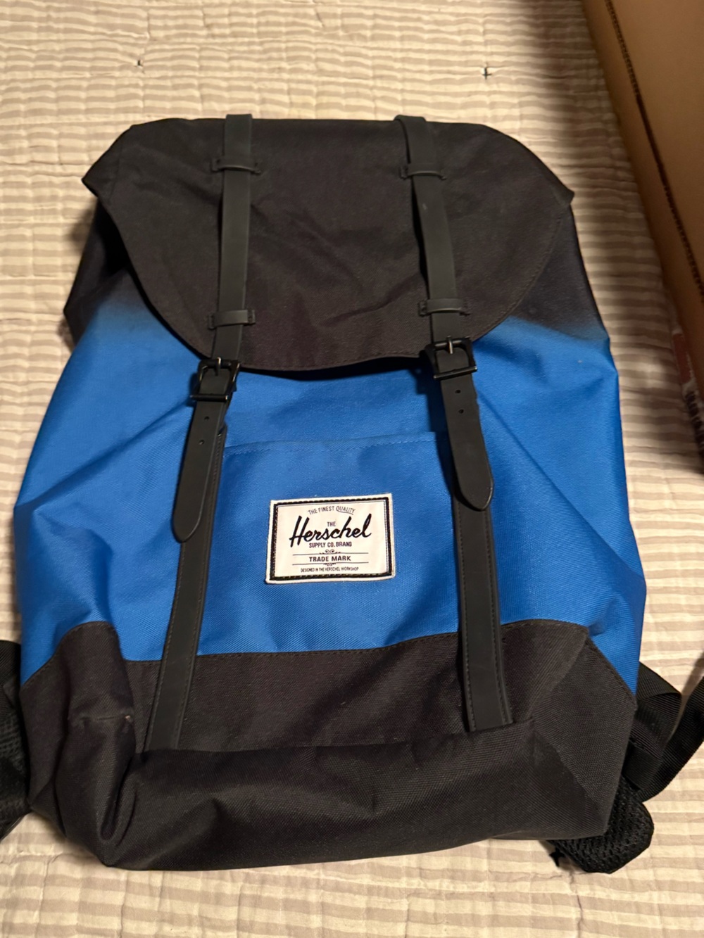 Herschel Supply Company Blue and Black Backpack with black snapping Straps